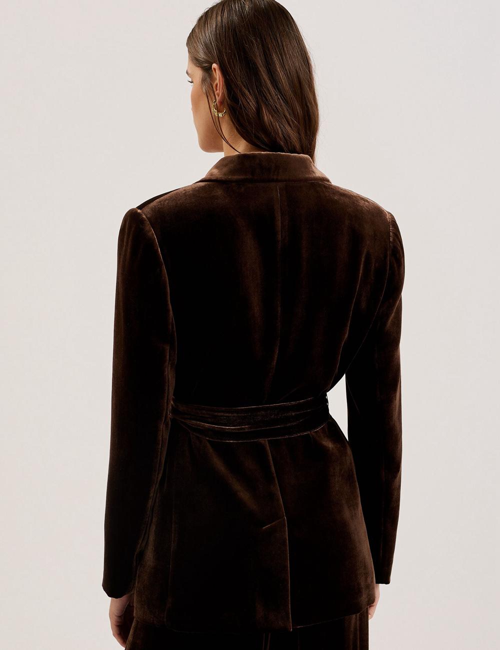 Brown Ted Baker MOMIJI - Velvet Waist Single Breasted Women Blazers | SG  0362-MUNIT