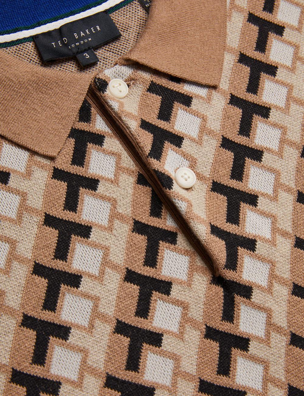Brown Ted Baker SEFERRY - Interlocking T Jacquard Knitted Men Polos Shirts | SG  4382-RBFUW
