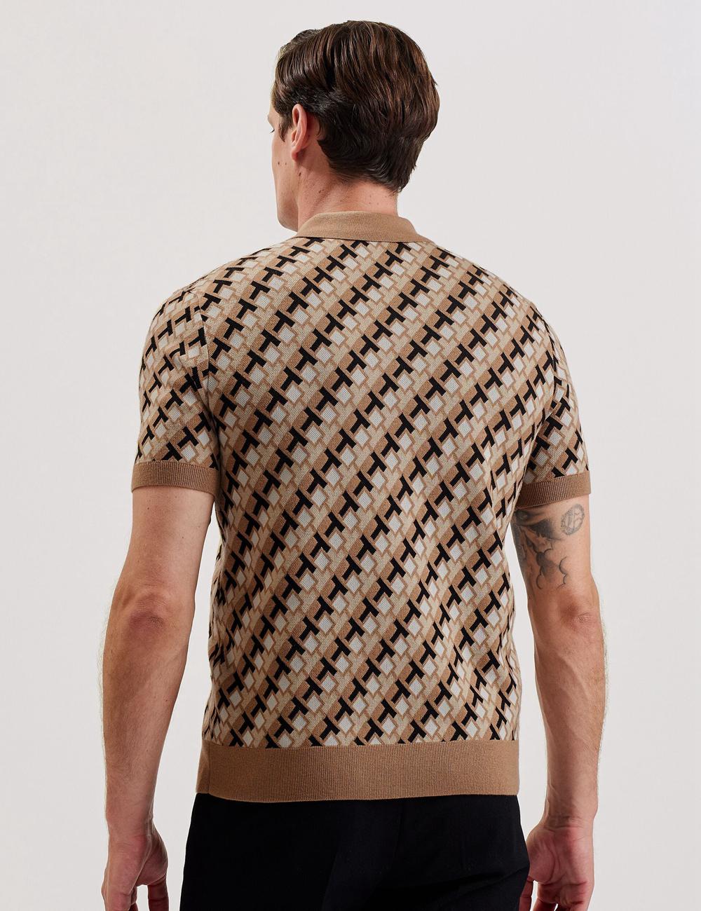 Brown Ted Baker SEFERRY - Interlocking T Jacquard Knitted Men Polos Shirts | SG  4382-RBFUW