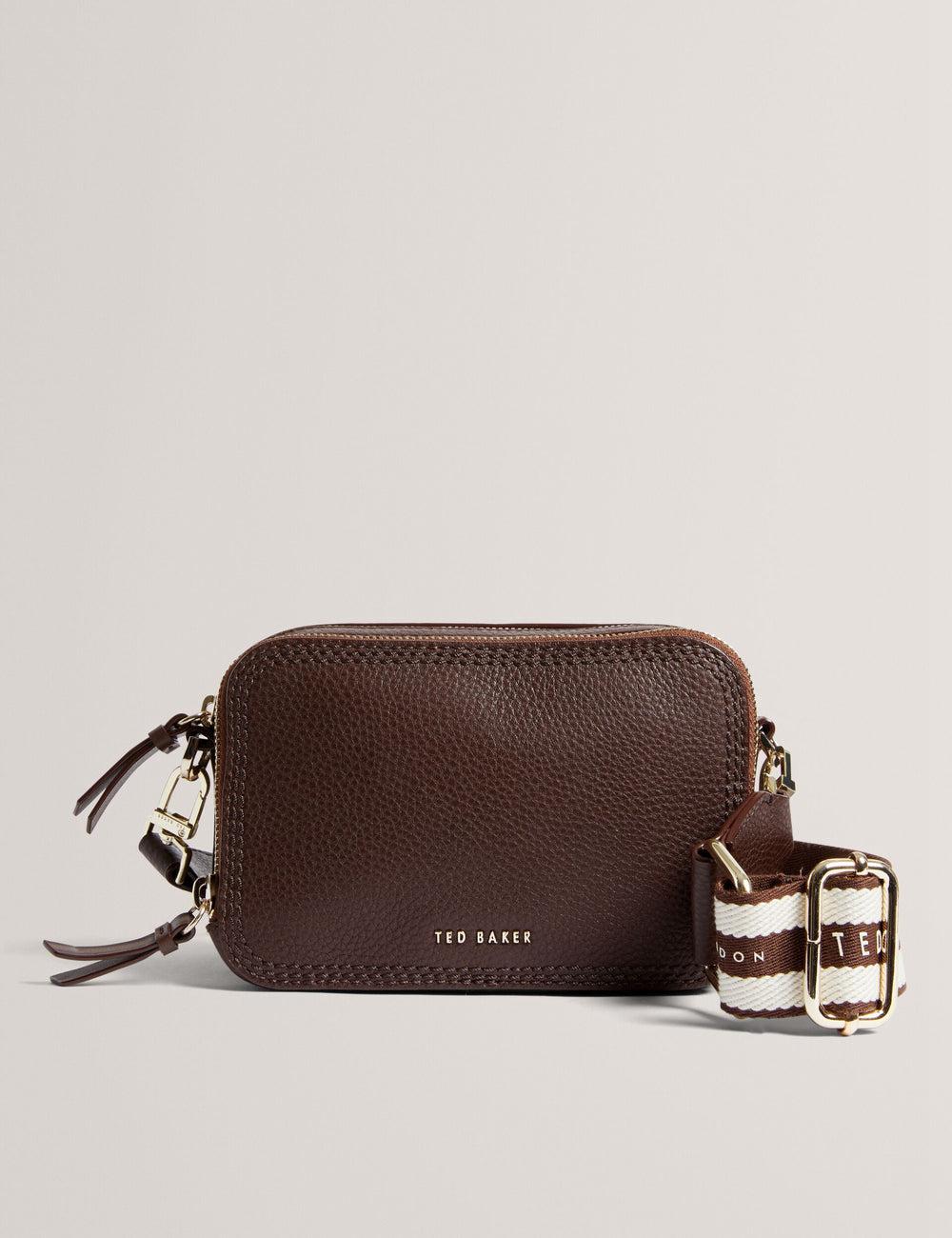 Brown Ted Baker WILLSA - Branded Webbing Mini Leather Camera Women Camera Bag | SG  5983-CNVTL
