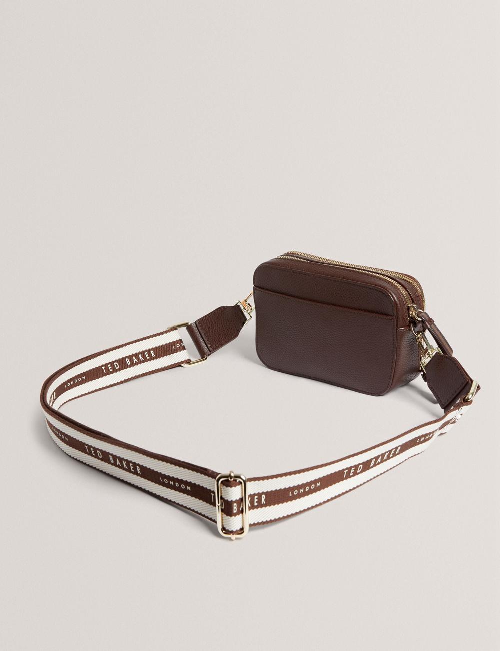Brown Ted Baker WILLSA - Branded Webbing Mini Leather Camera Women Camera Bag | SG  5983-CNVTL