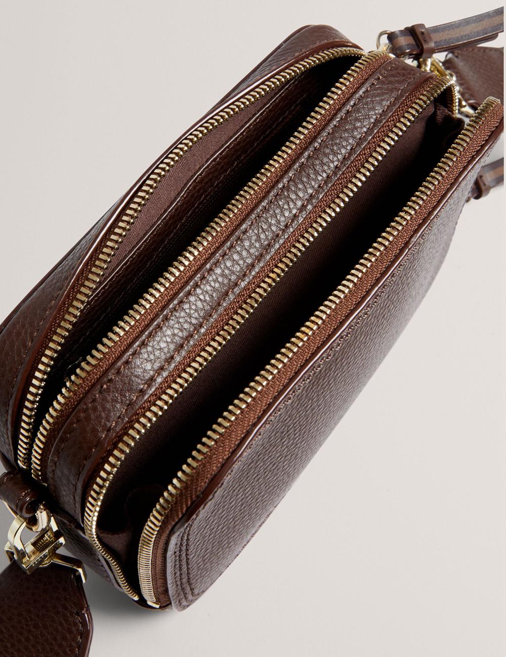Brown Ted Baker WILLSA - Branded Webbing Mini Leather Camera Women Camera Bag | SG  5983-CNVTL