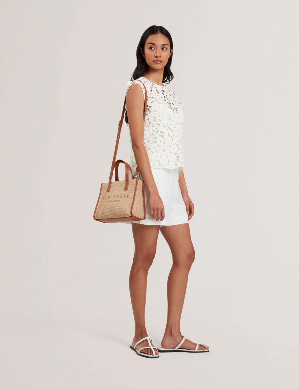 Camel Ted Baker PAOLINA - Faux Raffia PU Trim Small Women Tote Bags | SG  5932-GCZBV