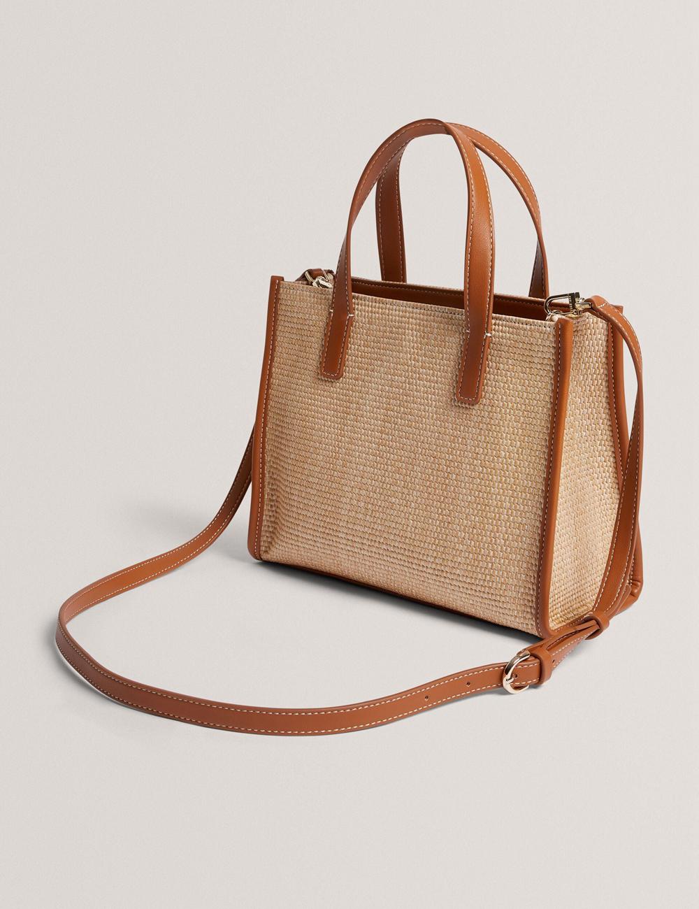 Camel Ted Baker PAOLINA - Faux Raffia PU Trim Small Women Tote Bags | SG  5932-GCZBV