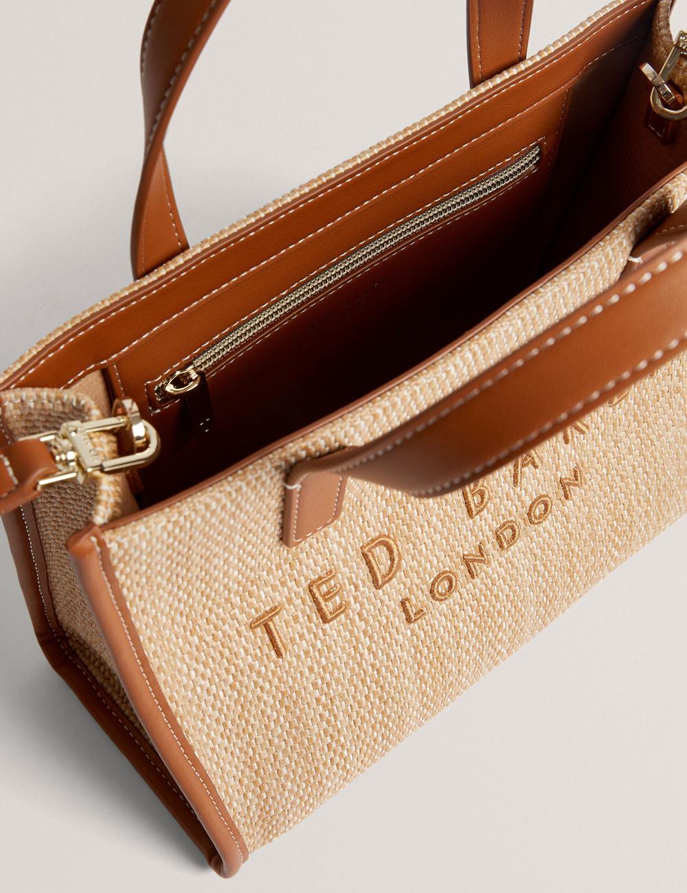 Camel Ted Baker PAOLINA - Faux Raffia PU Trim Small Women Tote Bags | SG  5932-GCZBV