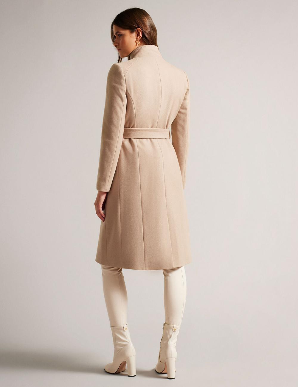 Camel Ted Baker ROSE - Midi Length Belted Wool Wrap Coat Women Jackets | SG  9648-AUOTI