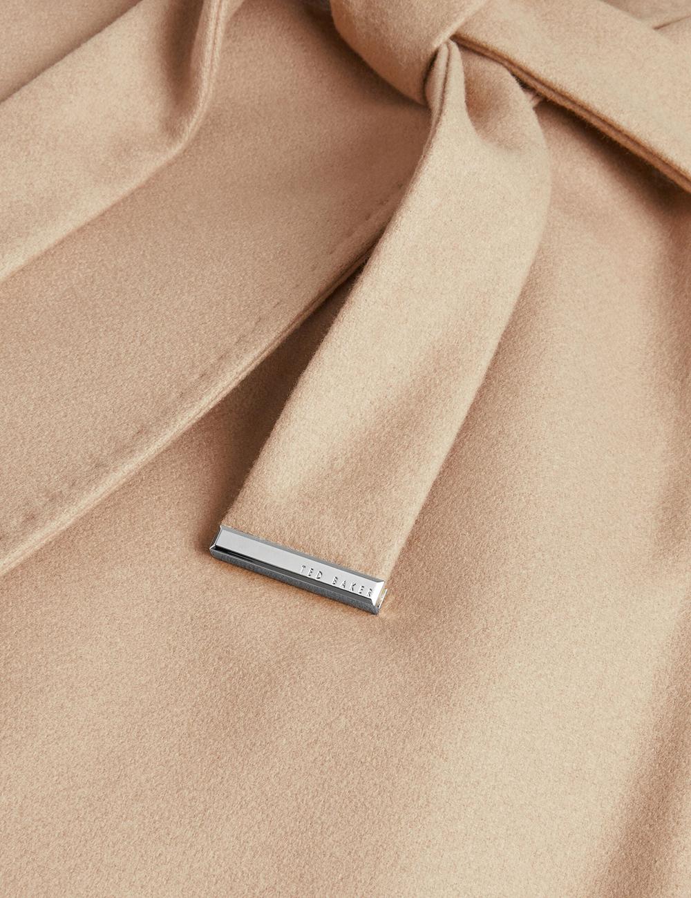 Camel Ted Baker ROSE - Midi Length Belted Wool Wrap Coat Women Jackets | SG  9648-AUOTI