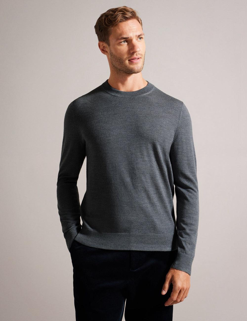 Charcoal Ted Baker CARNBY - Pure Wool Crew Neck Men Jumpers | SG  8946-VSQKH