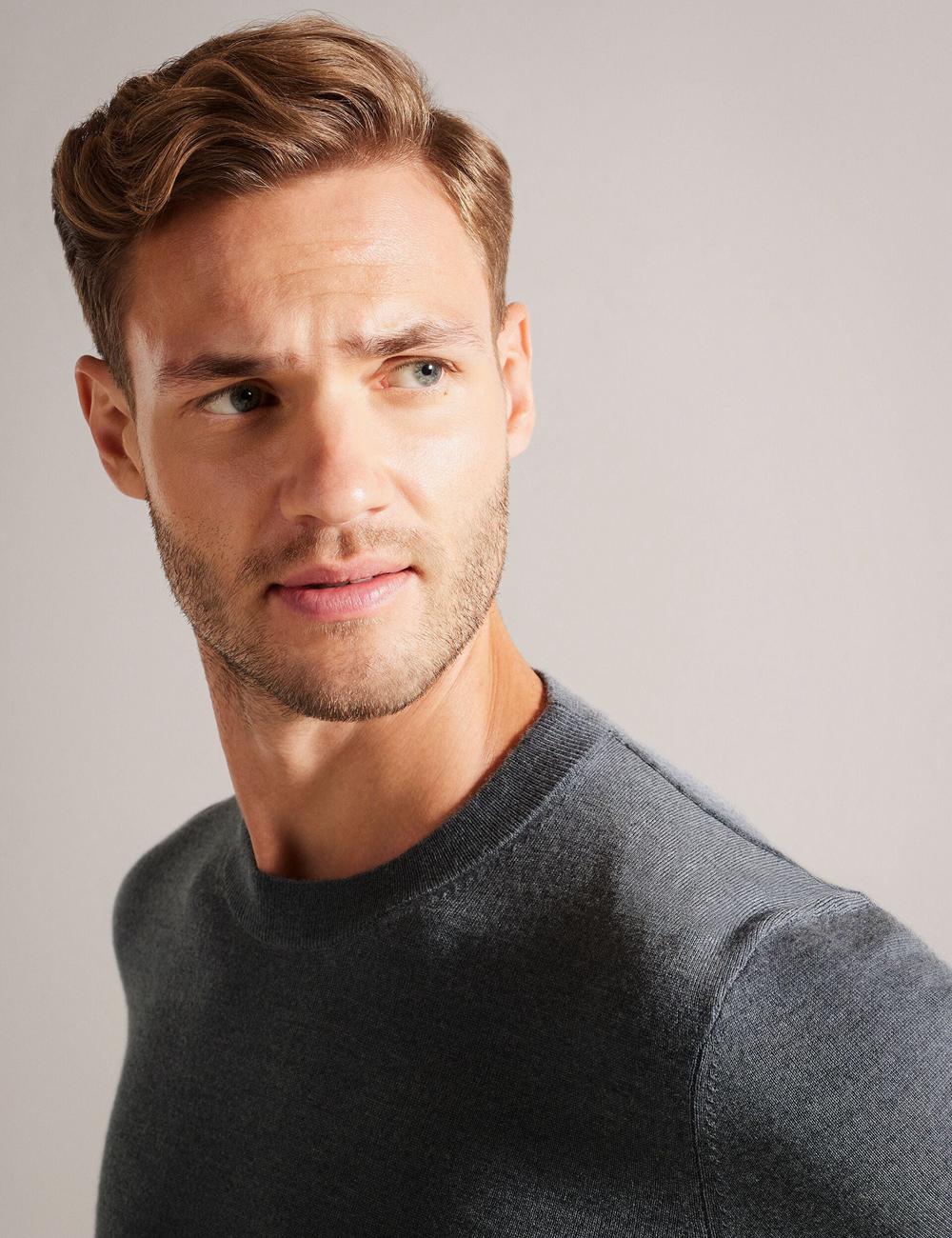 Charcoal Ted Baker CARNBY - Pure Wool Crew Neck Men Jumpers | SG  8946-VSQKH