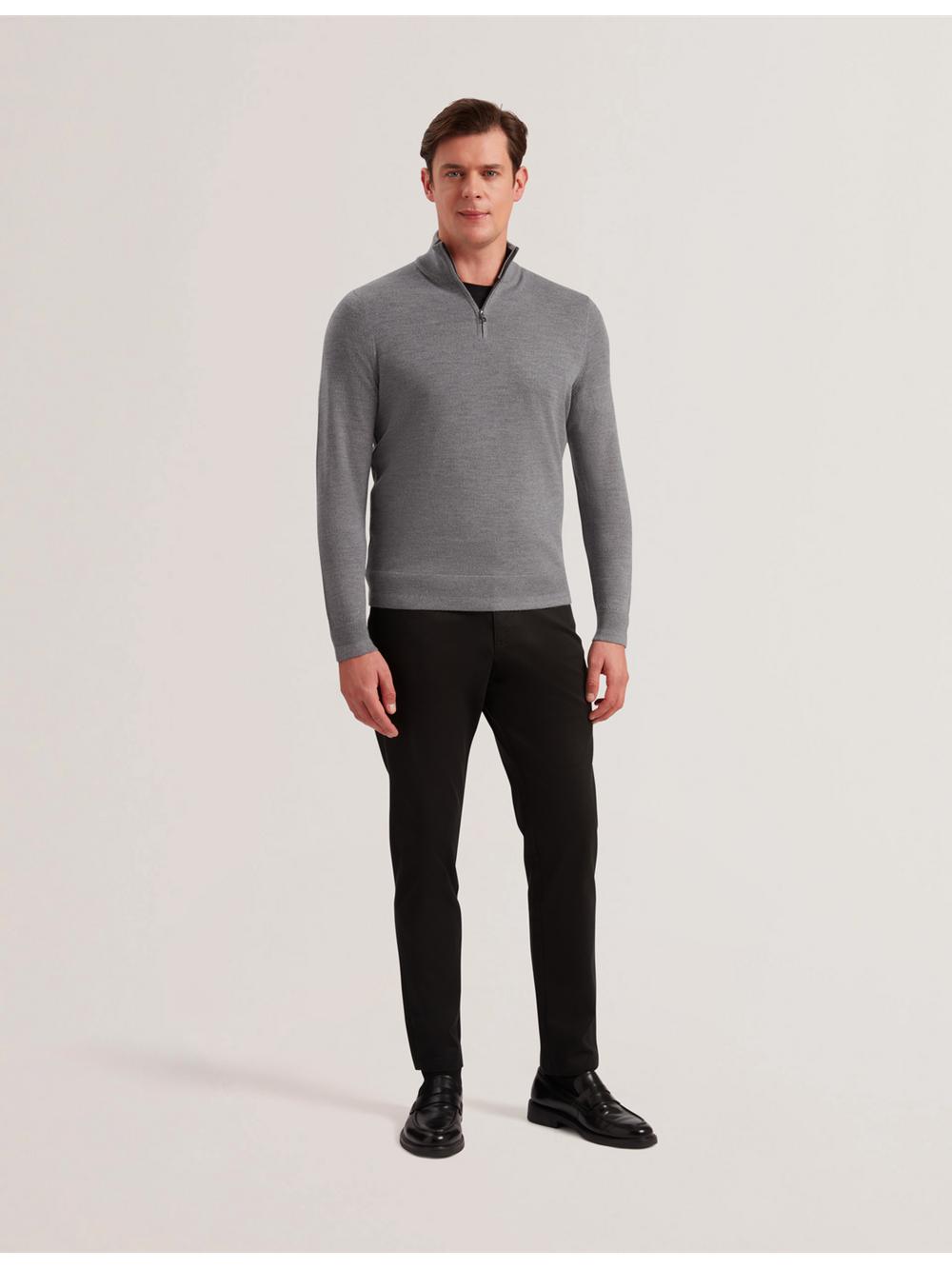 Charcoal Ted Baker LIMEHAS - Wool Quarter Zip Funnel Neck Men Jumpers | SG  2017-DRNXS