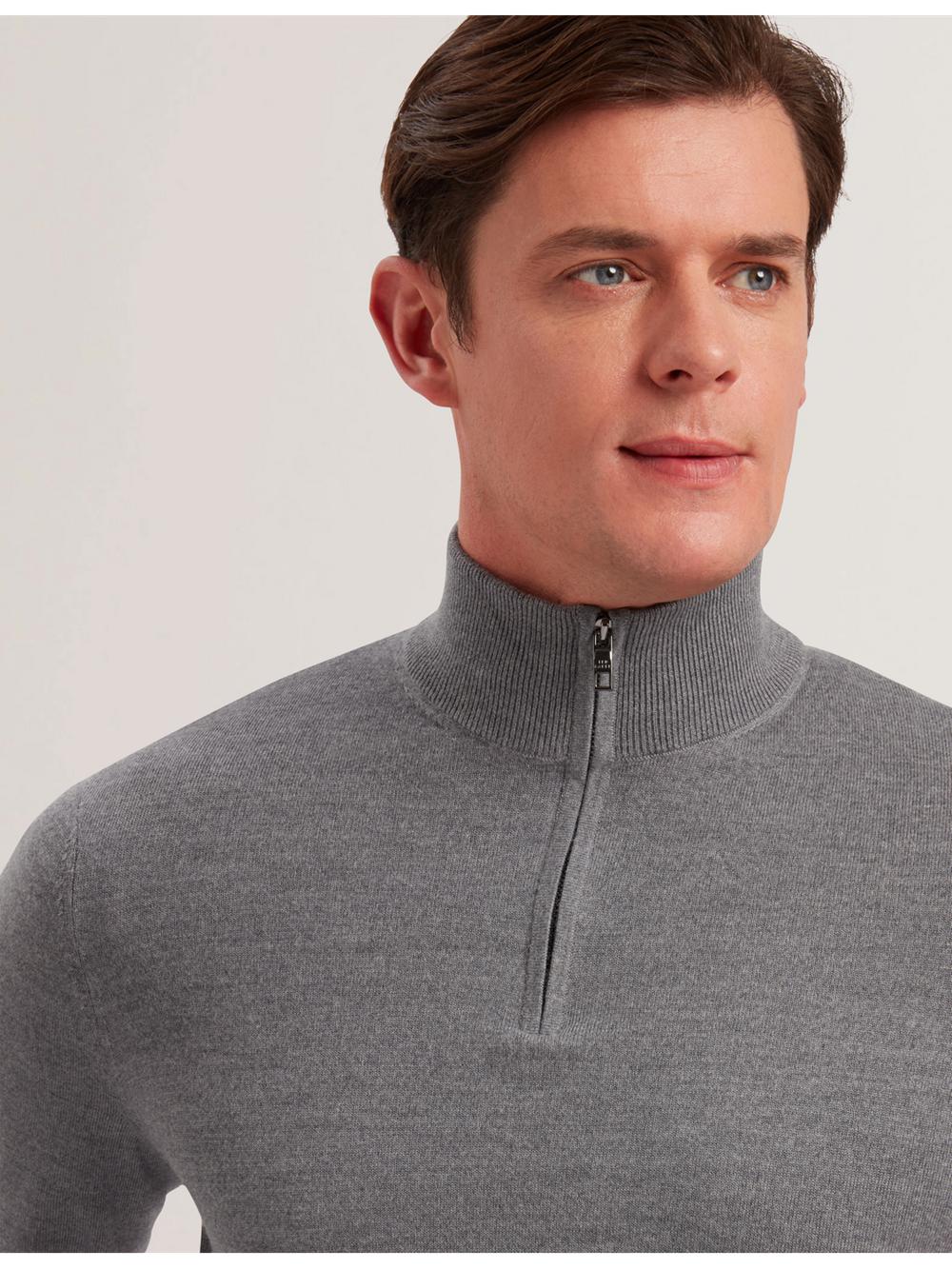 Charcoal Ted Baker LIMEHAS - Wool Quarter Zip Funnel Neck Men Jumpers | SG  2017-DRNXS