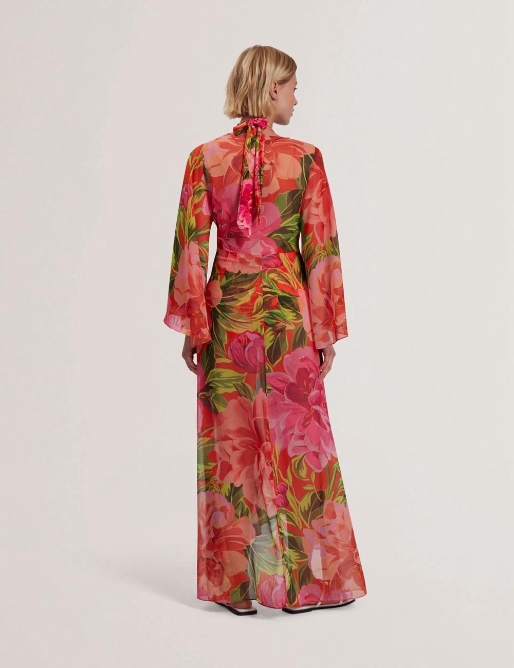 Coral Ted Baker DDARCIS - Floral Twisted Waist Maxi Beach Women Cover Ups | SG  9186-XLERB