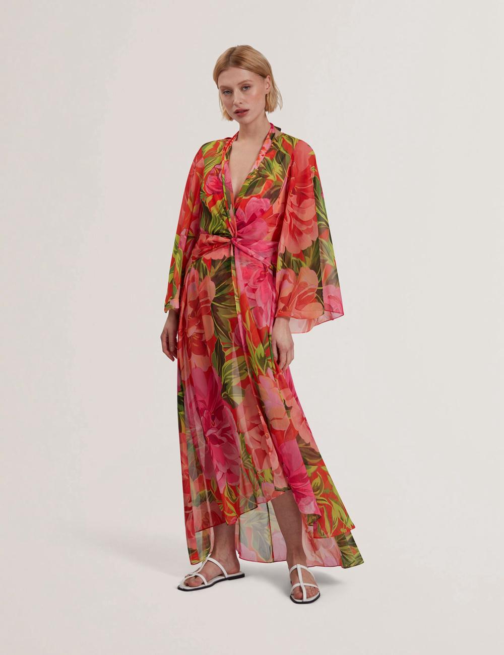 Coral Ted Baker DDARCIS - Floral Twisted Waist Maxi Beach Women Cover Ups | SG  9186-XLERB