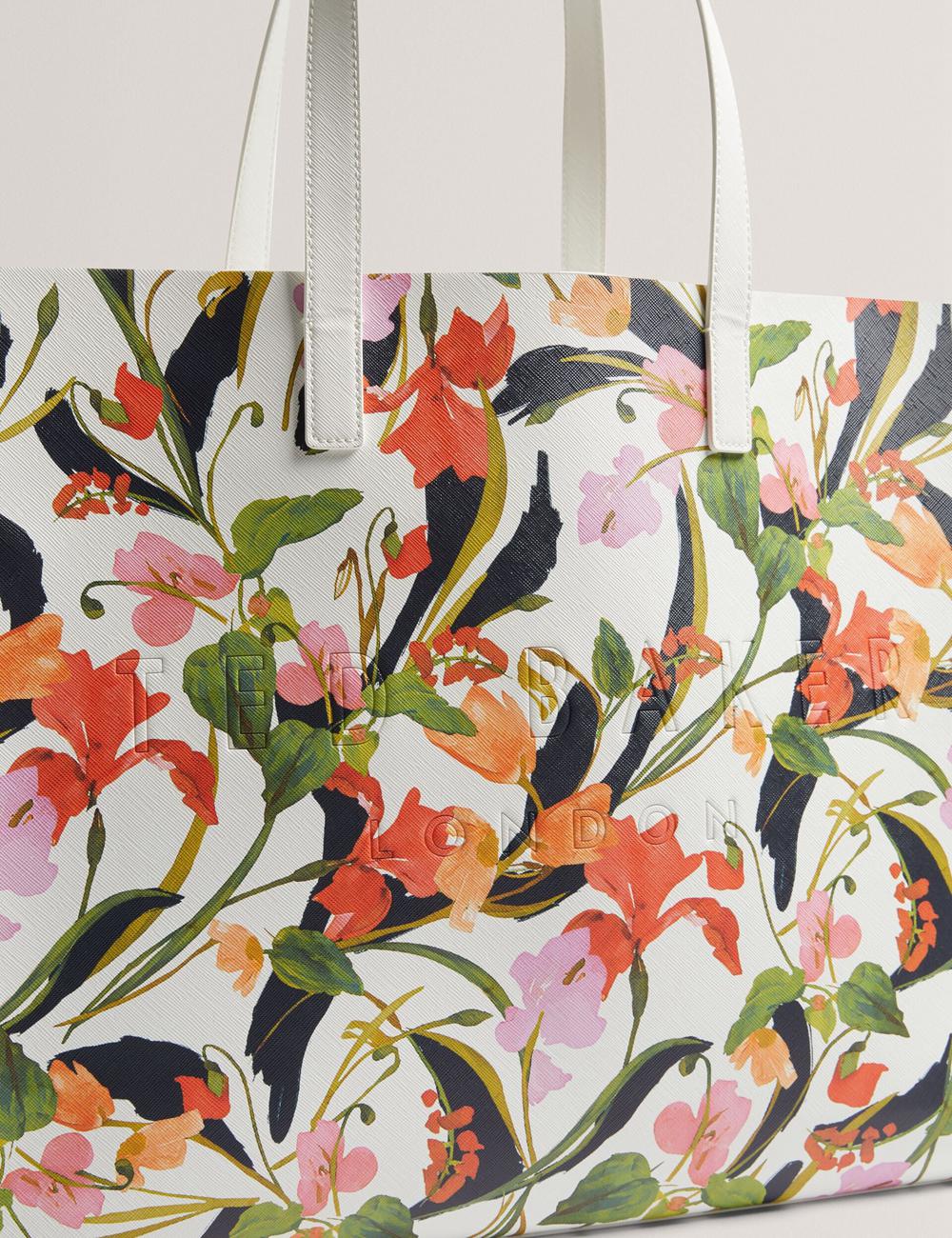 Cream Ted Baker FLORISH - Floral Print PU Leather Wide Women Tote Bags | SG  6358-JUFVZ