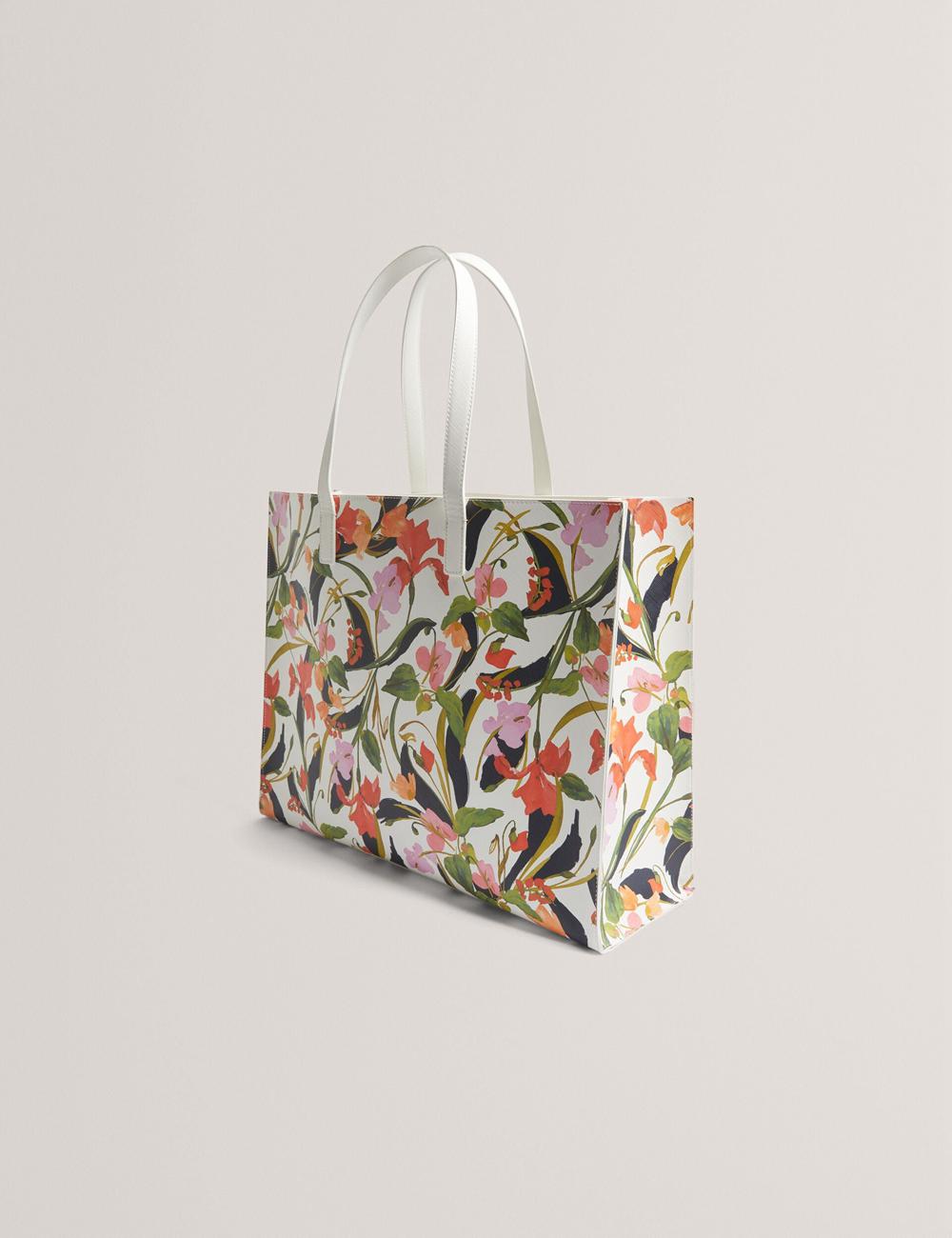 Cream Ted Baker FLORISH - Floral Print PU Leather Wide Women Tote Bags | SG  6358-JUFVZ