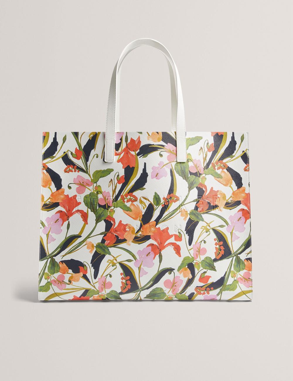 Cream Ted Baker FLORISH - Floral Print PU Leather Wide Women Tote Bags | SG  6358-JUFVZ
