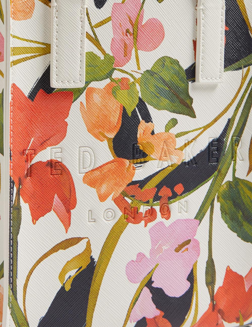 Cream Ted Baker FLOWEIA - Floral Faux Leather Mini Women Tote Bags | SG  3891-FWJGM
