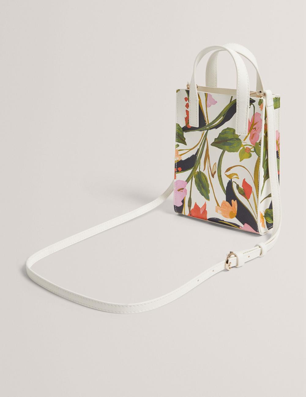Cream Ted Baker FLOWEIA - Floral Faux Leather Mini Women Tote Bags | SG  3891-FWJGM