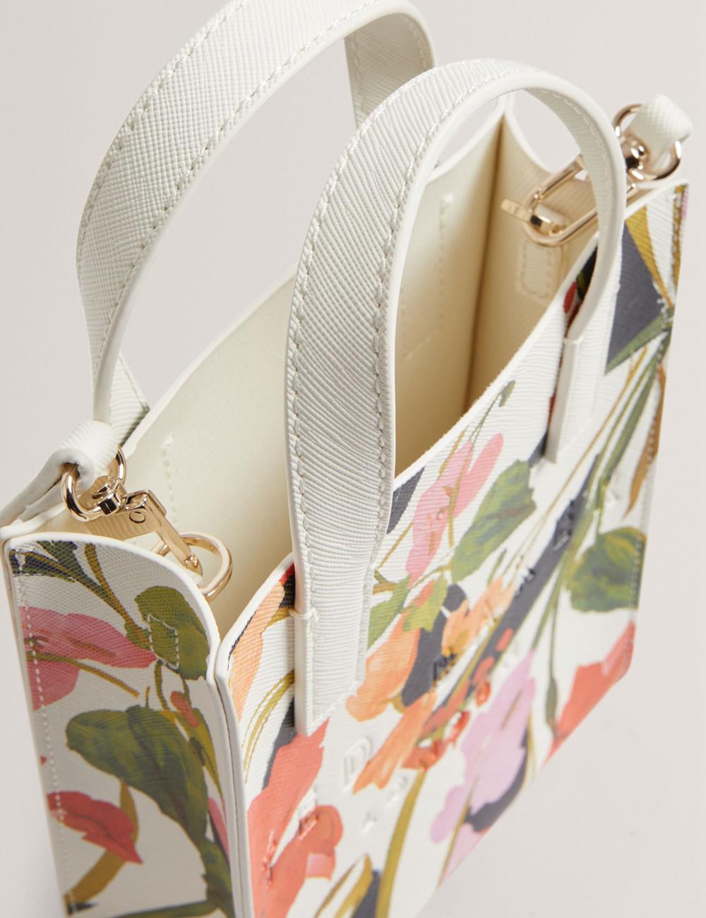 Cream Ted Baker FLOWEIA - Floral Faux Leather Mini Women Tote Bags | SG  3891-FWJGM