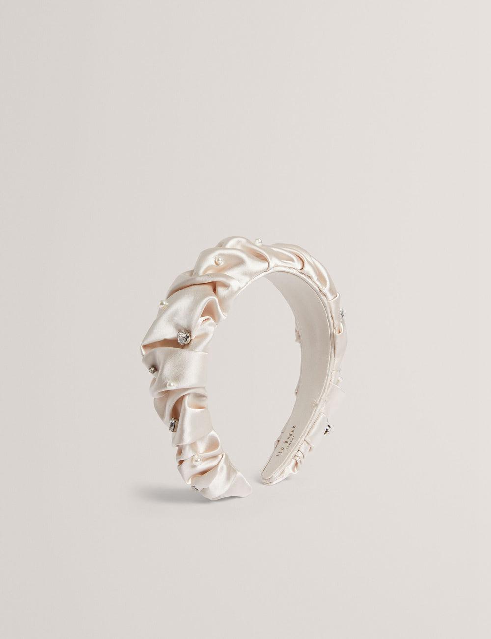 Cream Ted Baker MELLSI - Rhinestone Ruched Satin Women Headbands | SG  5206-DPSEJ