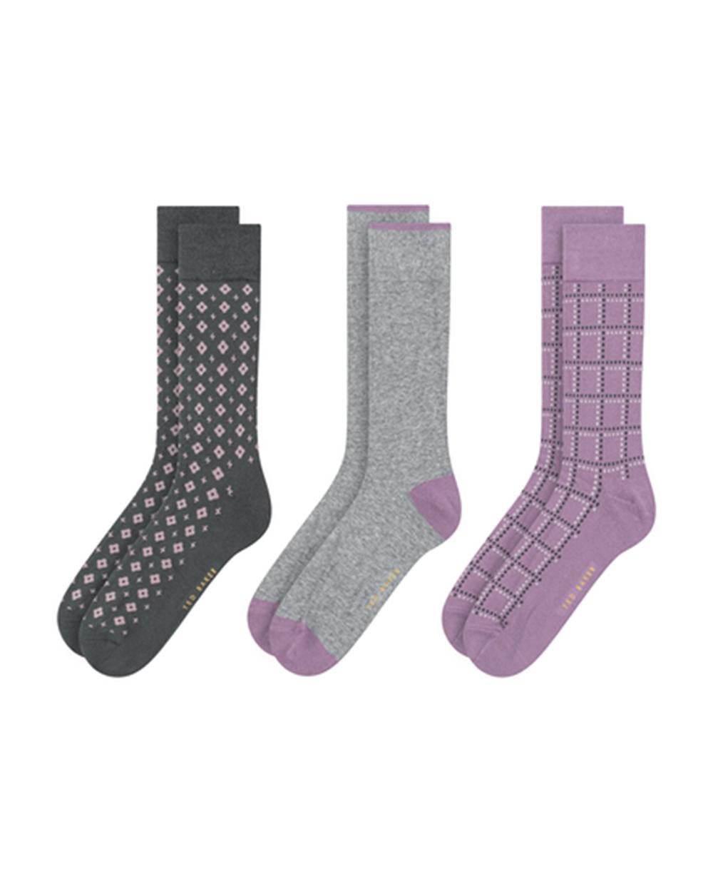 Dark Green Ted Baker 3 Pack Geometric Check Crew Men Socks | SG  6498-FIOSW