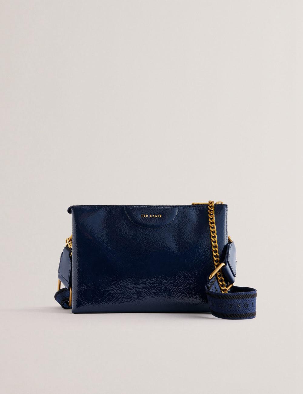 Dk-Blue Ted Baker ESILLE - Branded Webbing Patent Leather Women Crossbody Bags | SG  5869-NABPX