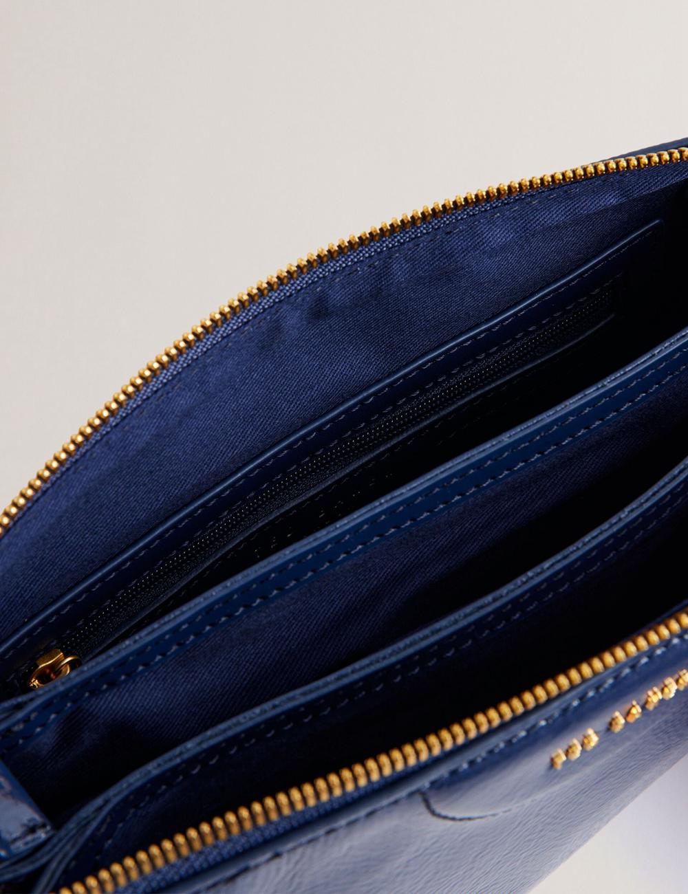 Dk-Blue Ted Baker ESILLE - Branded Webbing Patent Leather Women Crossbody Bags | SG  5869-NABPX