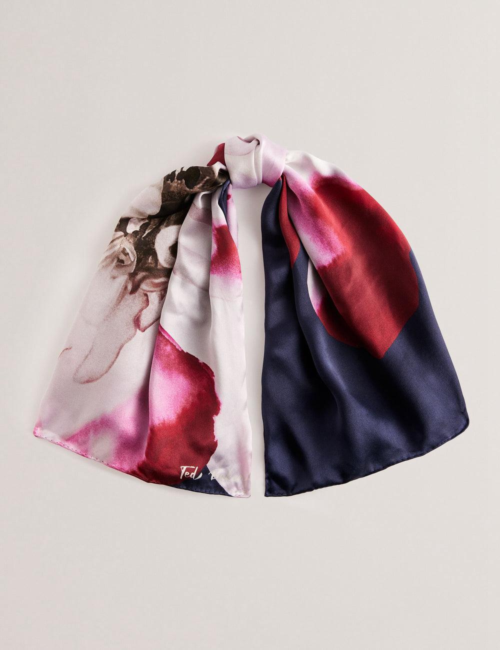 Dk-Blue Ted Baker JANICES - Placement Floral Print Silk Square Women Scarves | SG  5712-NSRYM