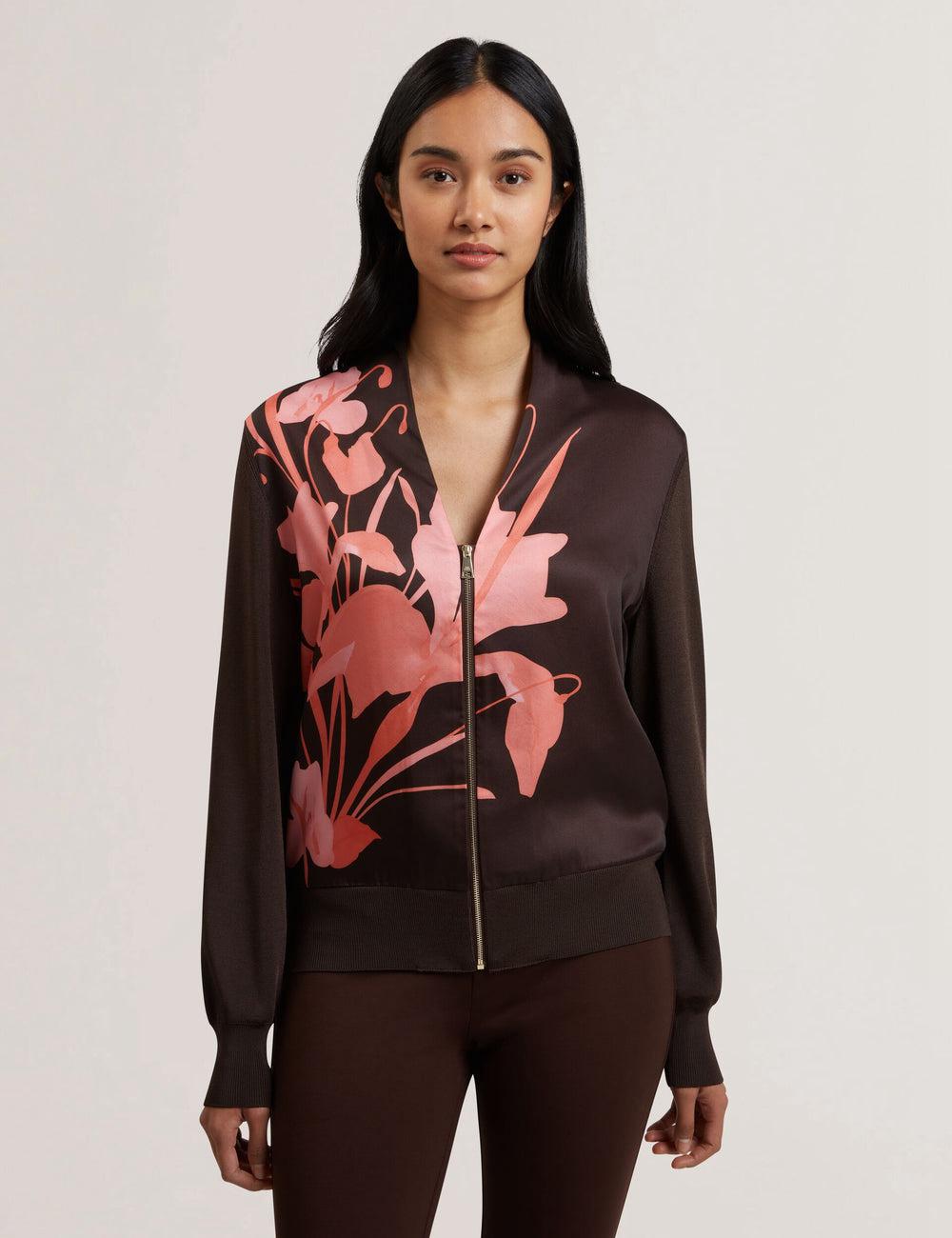 Dk-Brown Ted Baker MATIINA - Printed Front Zip-Up Bomber Women Cardigans | SG  9530-NZOIU