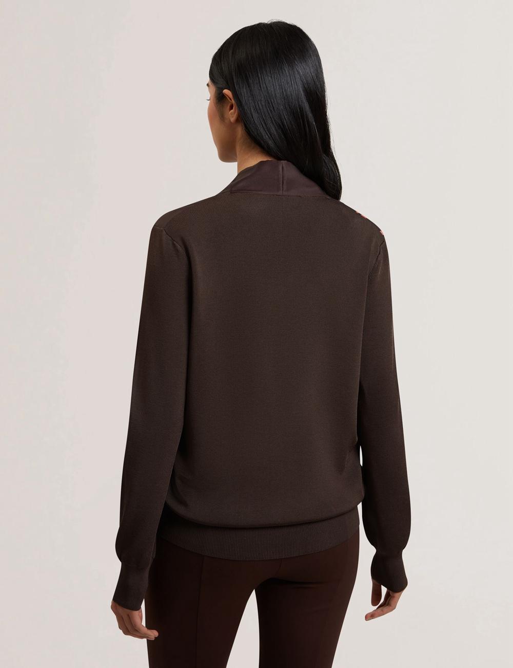 Dk-Brown Ted Baker MATIINA - Printed Front Zip-Up Bomber Women Cardigans | SG  9530-NZOIU