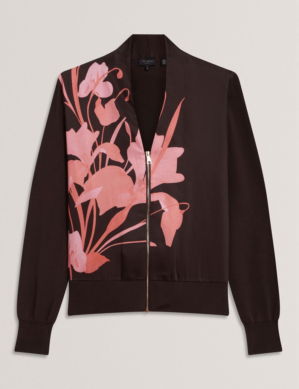 Dk-Brown Ted Baker MATIINA - Printed Front Zip-Up Bomber Women Cardigans | SG  9530-NZOIU