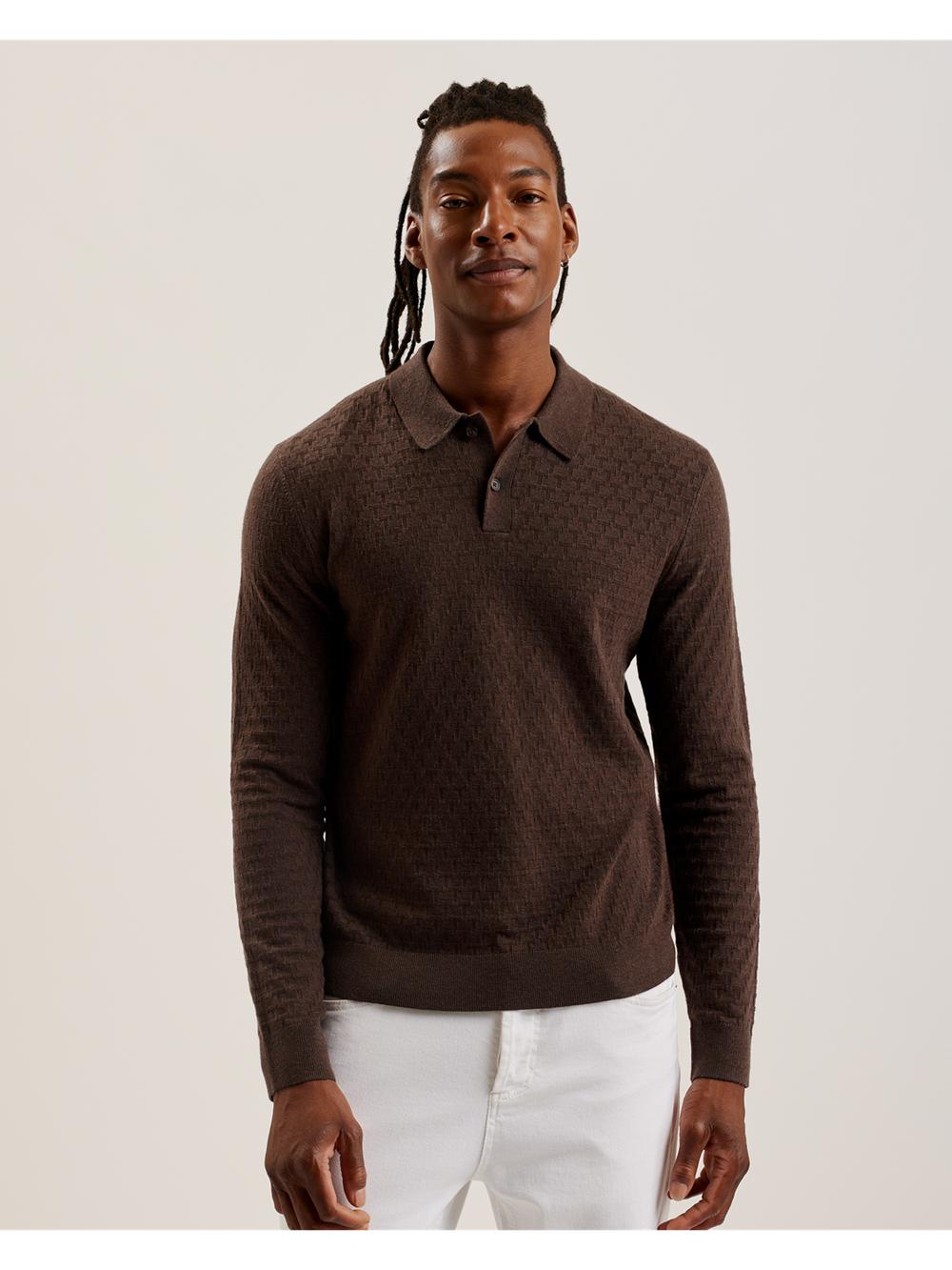 Dk-Brown Ted Baker MORAR - Long Sleeve T Stitch Knitted Men Jumpers | SG  7138-TGYIF
