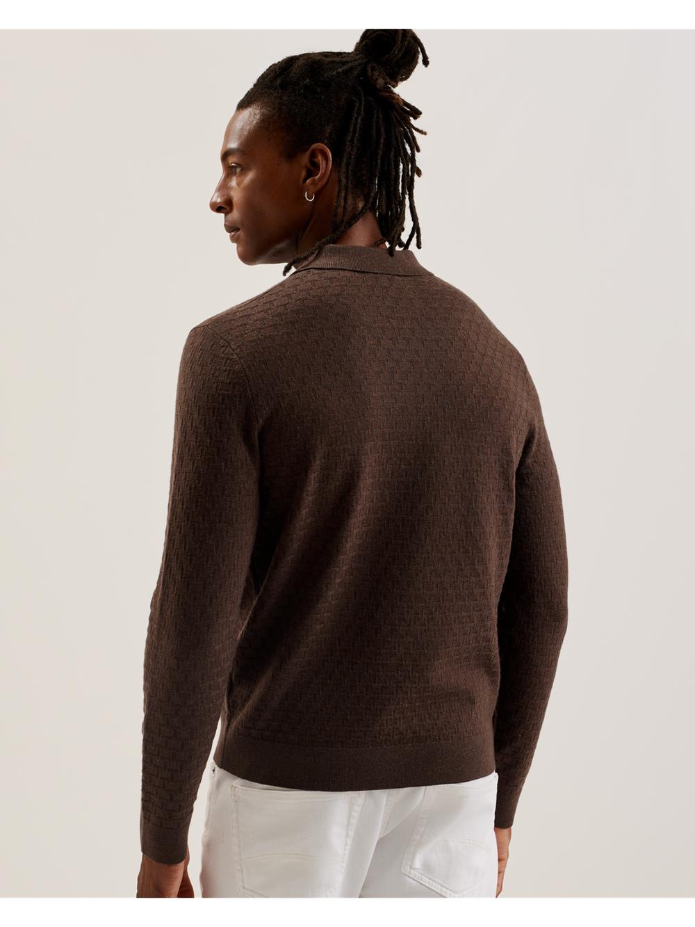 Dk-Brown Ted Baker MORAR - Long Sleeve T Stitch Knitted Men Jumpers | SG  7138-TGYIF