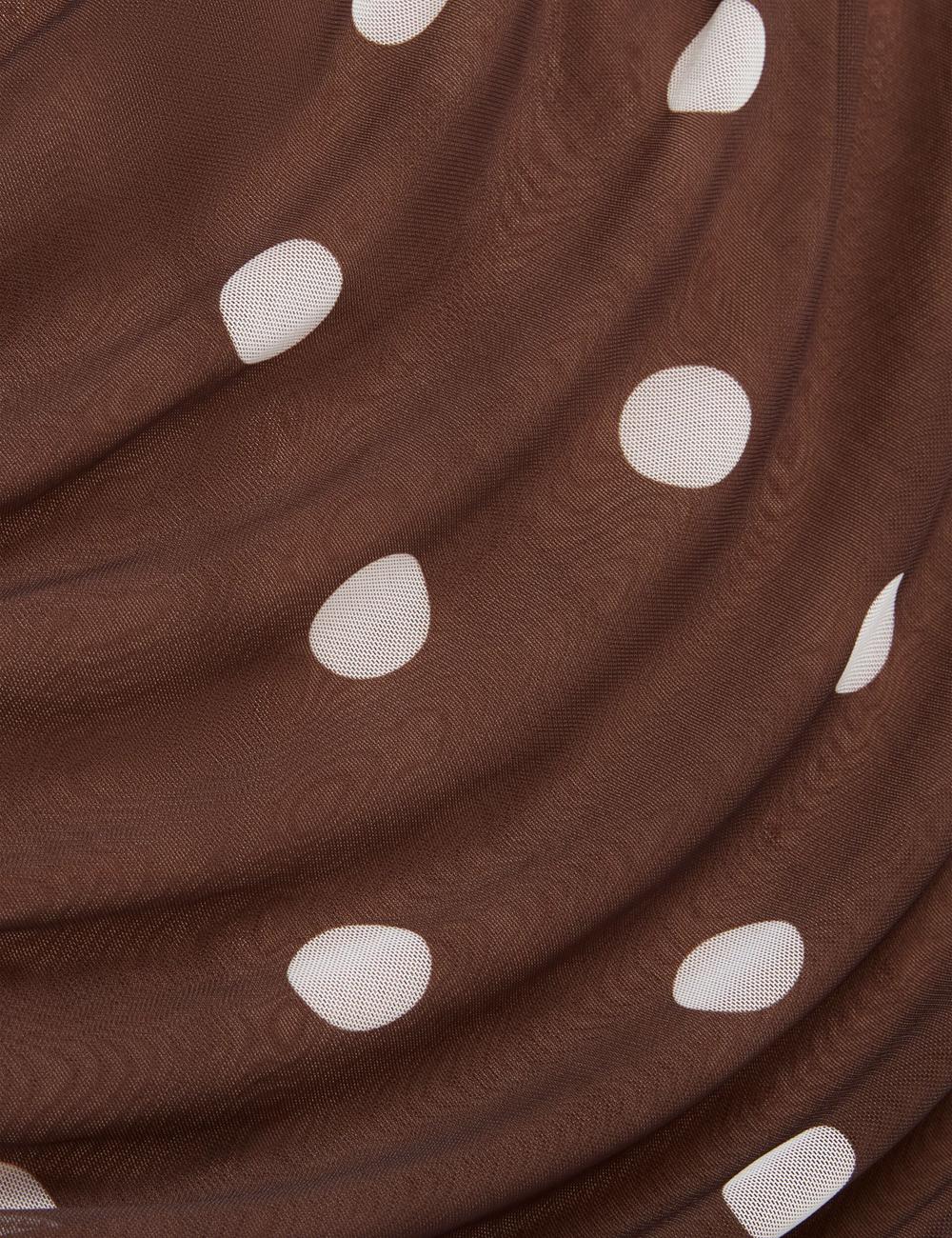 Dk-Brown Ted Baker TILDAHH - Off-Shoulder Polka Dot Mesh Women Mini Dresses | SG  1025-KVQRU