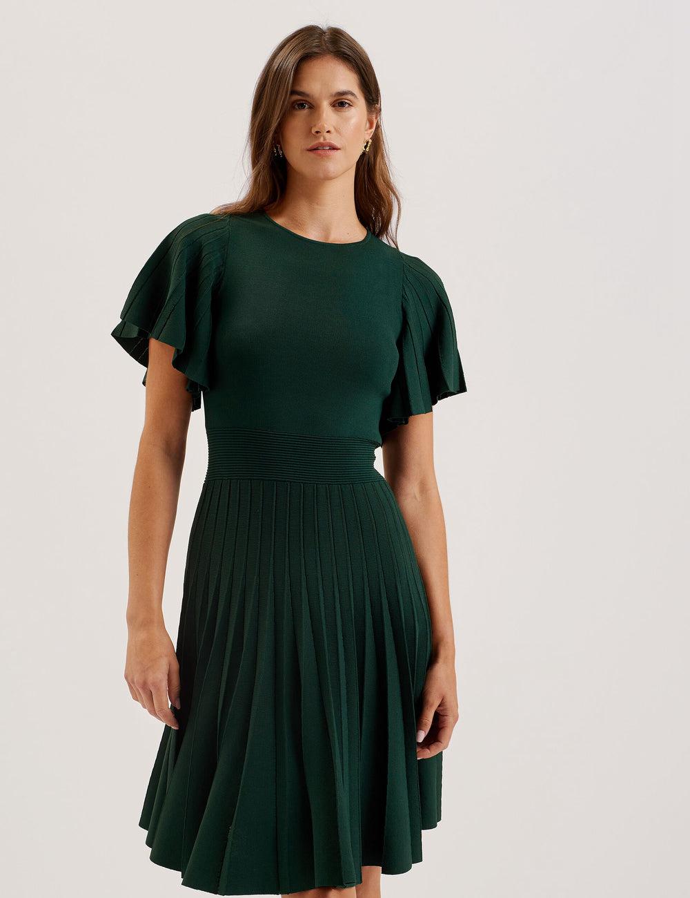 Dk-Green Ted Baker ALENHA - Knitted Angel Sleeve Women Mini Dresses | SG  6107-FZPLE