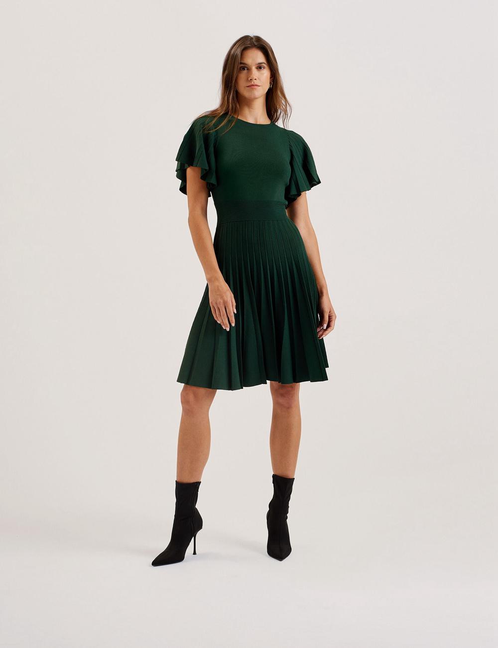Dk-Green Ted Baker ALENHA - Knitted Angel Sleeve Women Mini Dresses | SG  6107-FZPLE