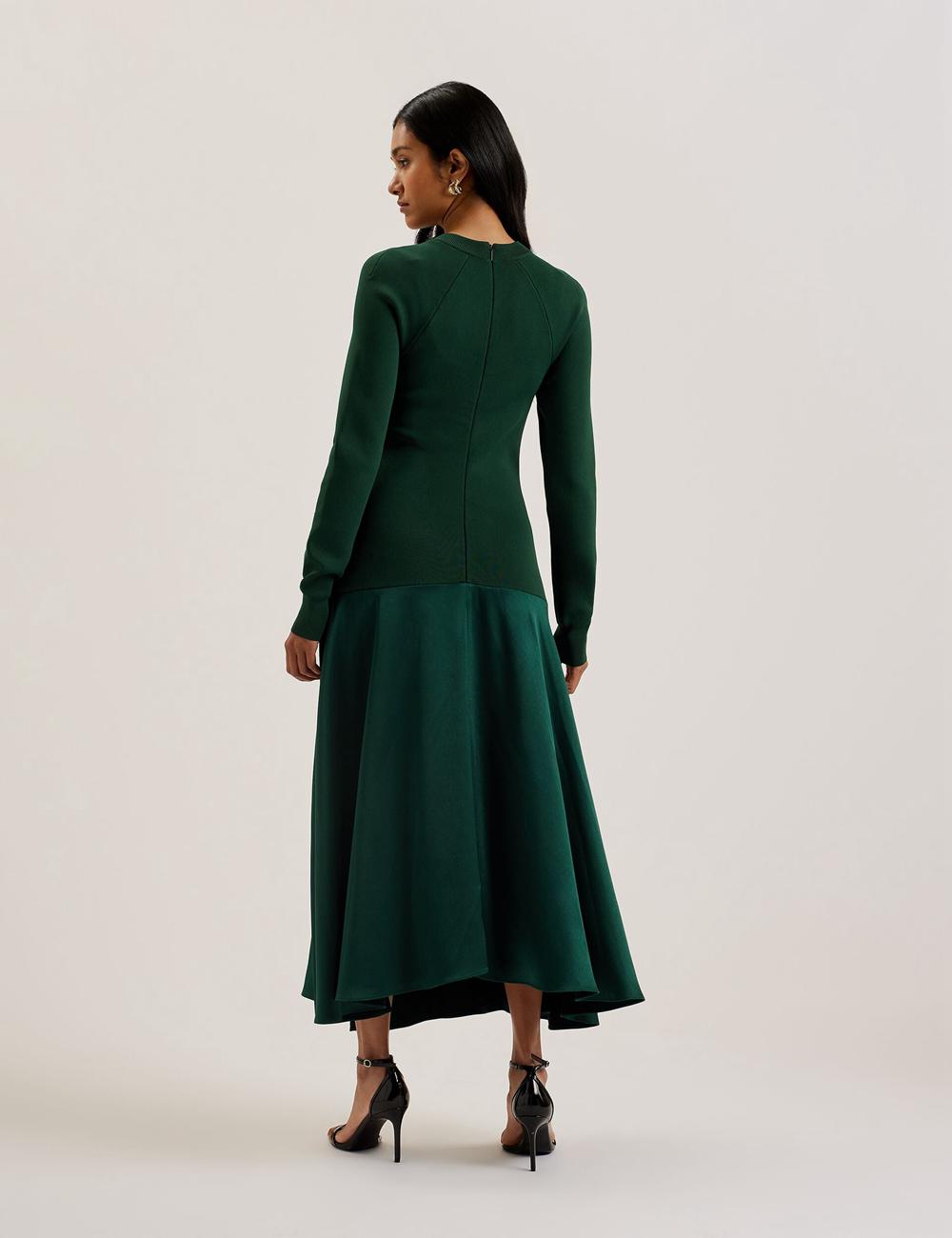 Dk-Green Ted Baker ALFEIOS - Long Sleeve Satin Skirt Women Midi Dresses | SG  6479-GBOJV