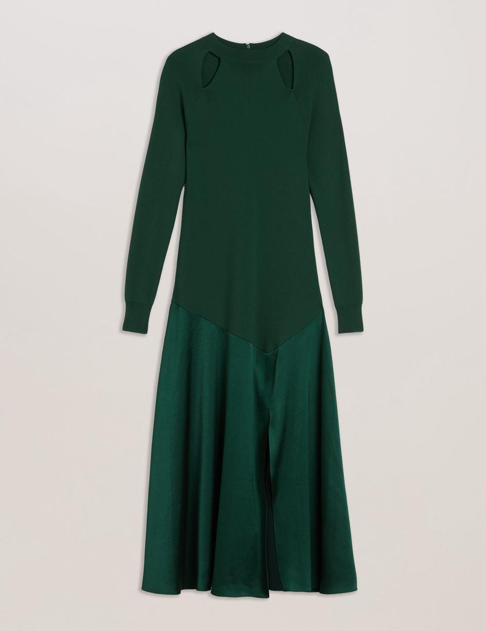 Dk-Green Ted Baker ALFEIOS - Long Sleeve Satin Skirt Women Midi Dresses | SG  6479-GBOJV