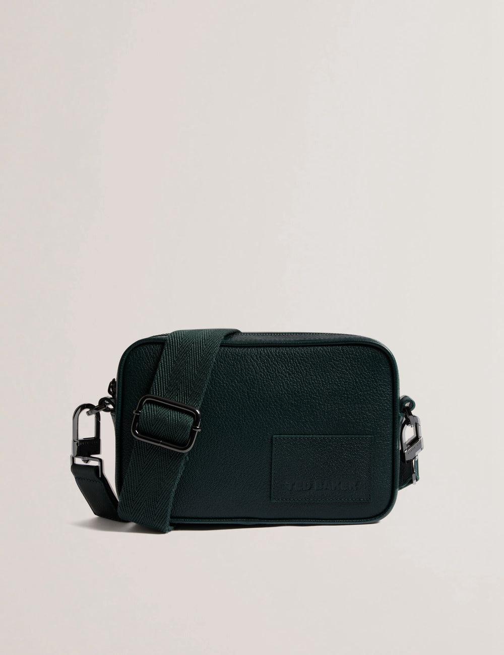 Dk-Green Ted Baker GRIFIN - Grained Leather Crossbody Pouch Men Crossbody Bags | SG  4836-RTEAB