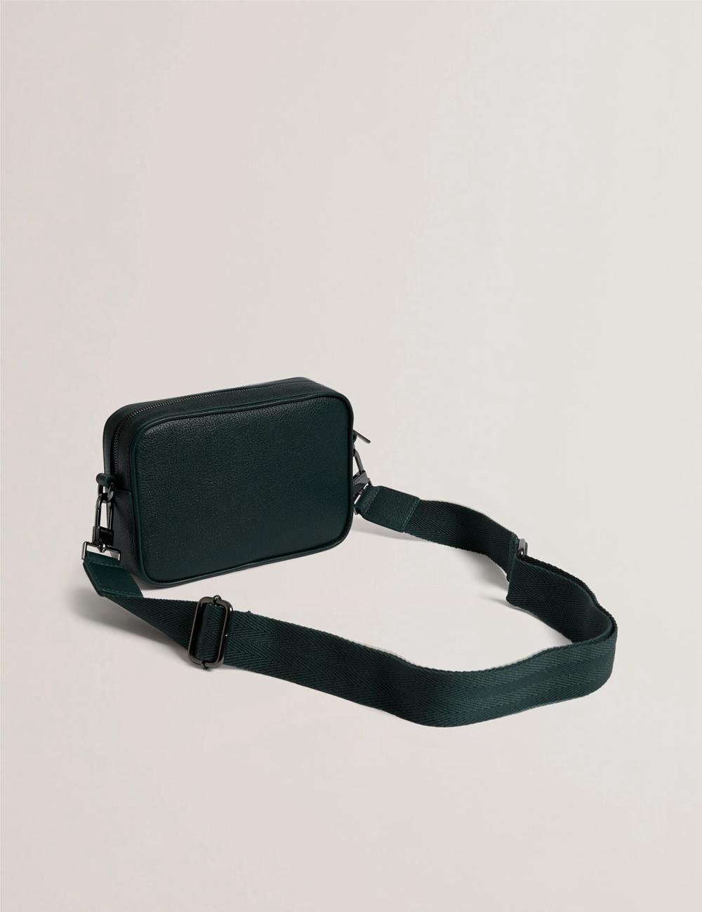 Dk-Green Ted Baker GRIFIN - Grained Leather Crossbody Pouch Men Crossbody Bags | SG  4836-RTEAB