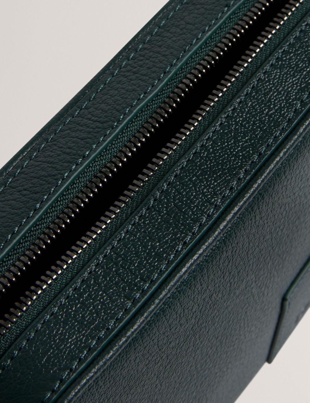 Dk-Green Ted Baker GRIFIN - Grained Leather Crossbody Pouch Men Crossbody Bags | SG  4836-RTEAB