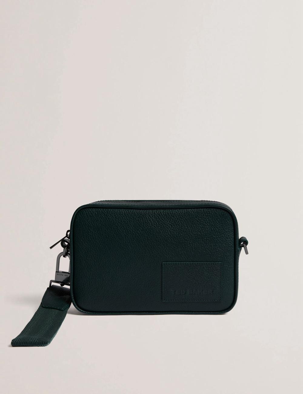 Dk-Green Ted Baker GRIFIN - Grained Leather Crossbody Pouch Men Crossbody Bags | SG  4836-RTEAB