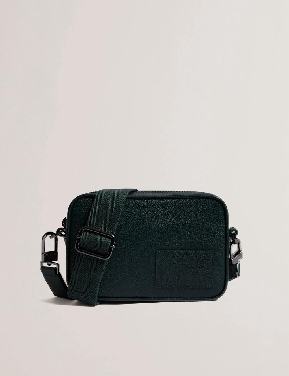 Dk-Green Ted Baker GRIFIN - Grained Leather Crossbody Pouch Men Crossbody Bags | SG  4836-RTEAB