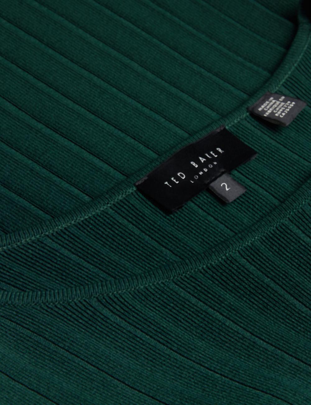 Dk-Green Ted Baker IIVANNA - Ribbed Knit Top With Fluted Short Sleeves Women Jumpers | SG  7316-XSMBD