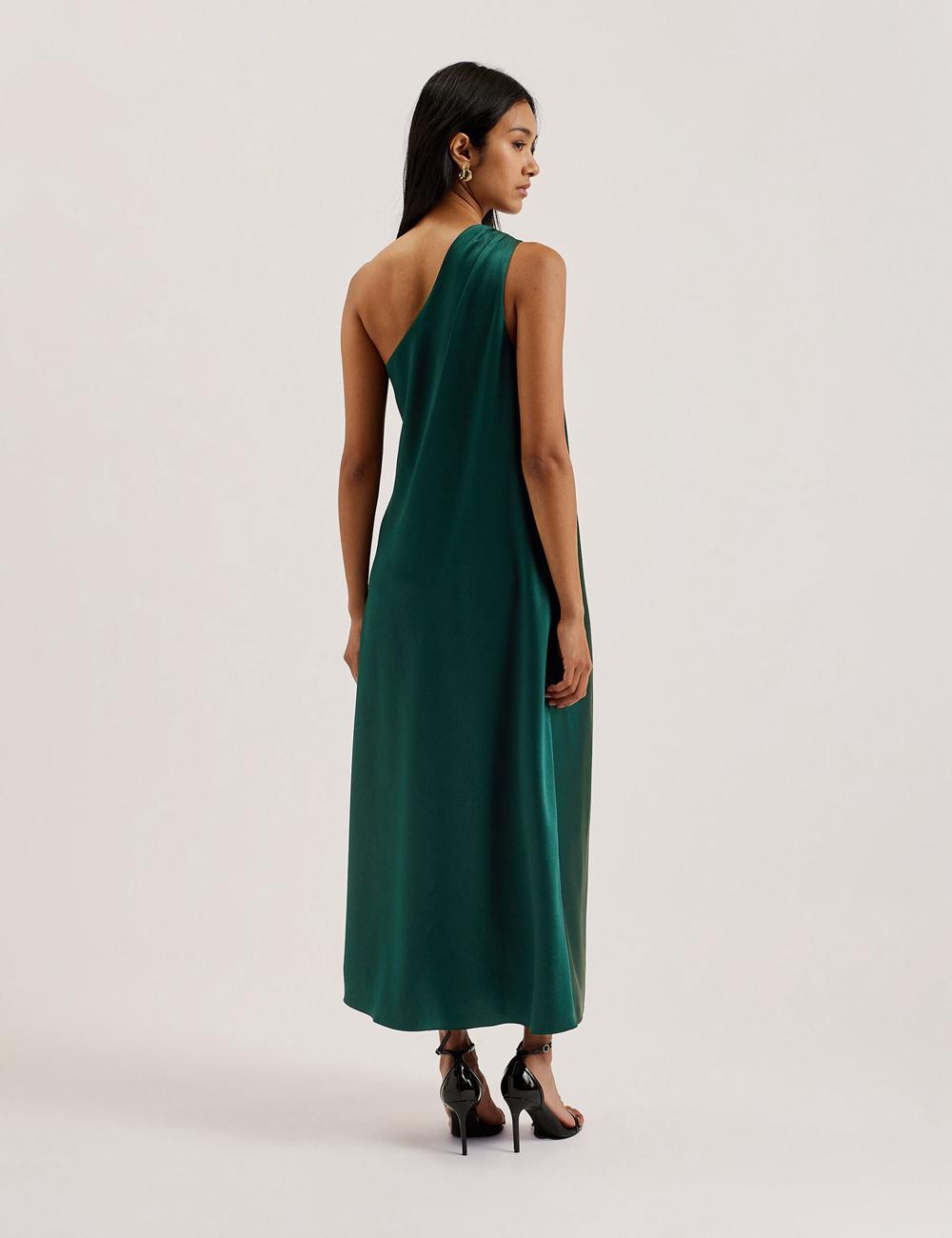 Dk-Green Ted Baker MELGAR - Satin One Shoulder Women Midi Dresses | SG  0741-VCOML