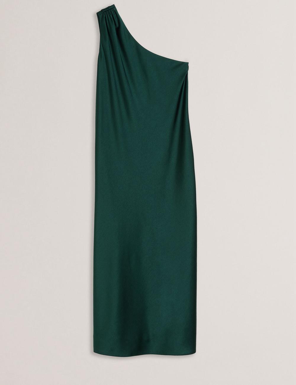 Dk-Green Ted Baker MELGAR - Satin One Shoulder Women Midi Dresses | SG  0741-VCOML
