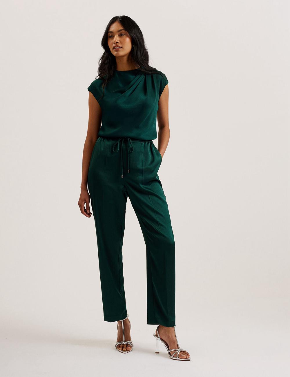 Dk-Green Ted Baker MISRINA - Drape Neck Detail Satin Top Women Jumpers | SG  8236-AZGNT
