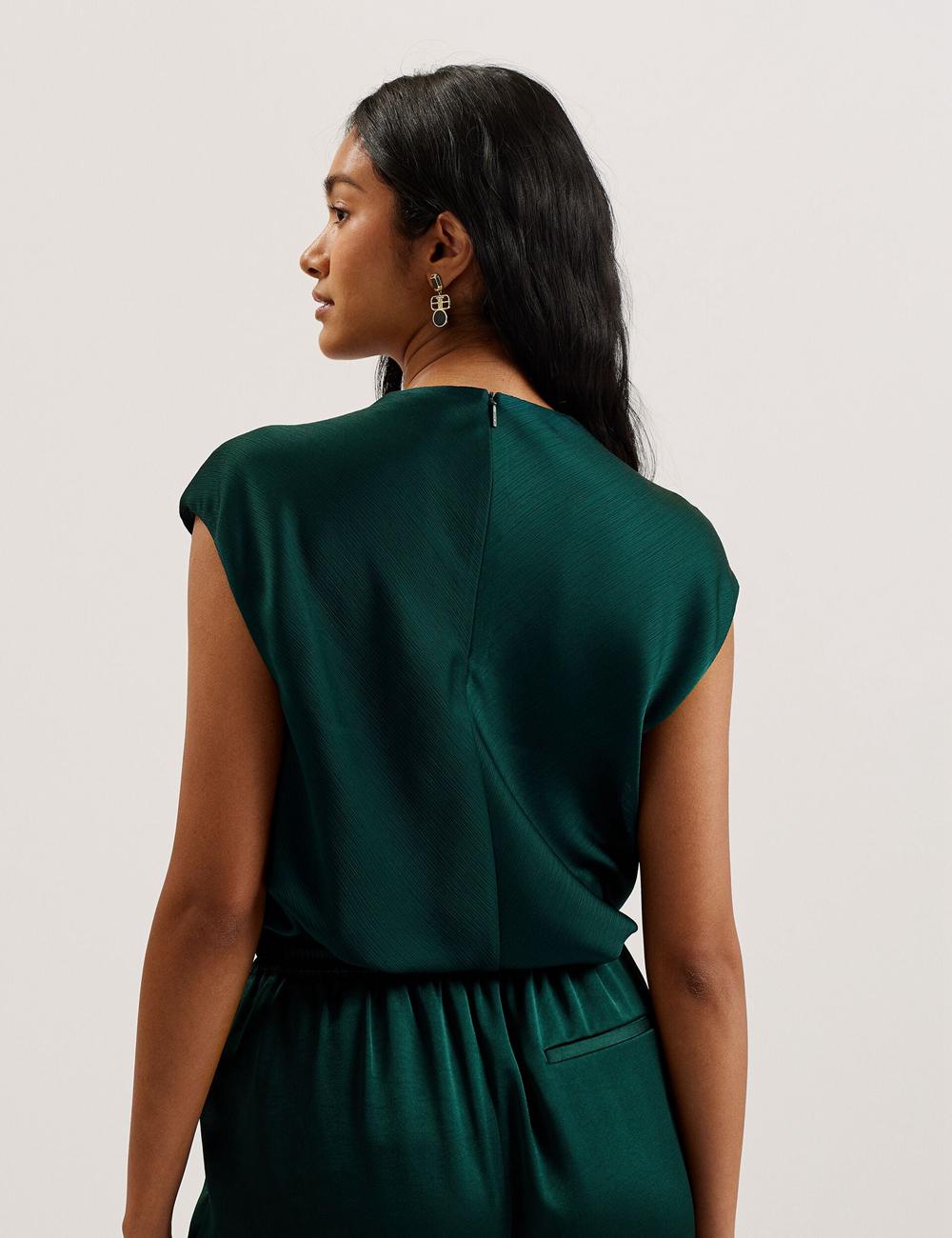 Dk-Green Ted Baker MISRINA - Drape Neck Detail Satin Top Women Jumpers | SG  8236-AZGNT
