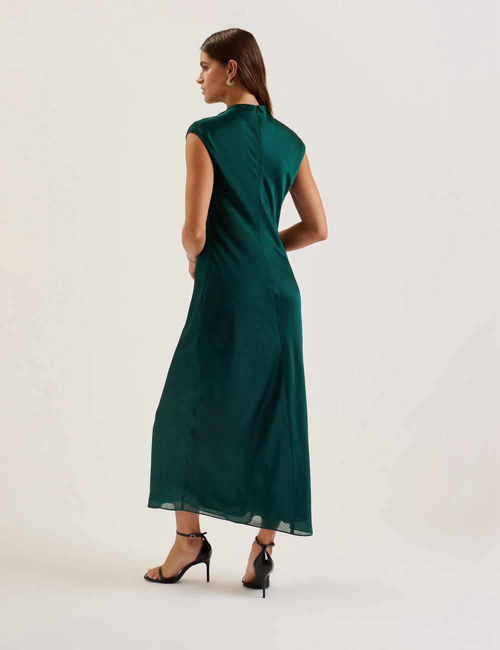Dk-Green Ted Baker RIMINI - Chiffon Drape Neck Detail Women Maxi Dresses | SG  2457-AIFYZ