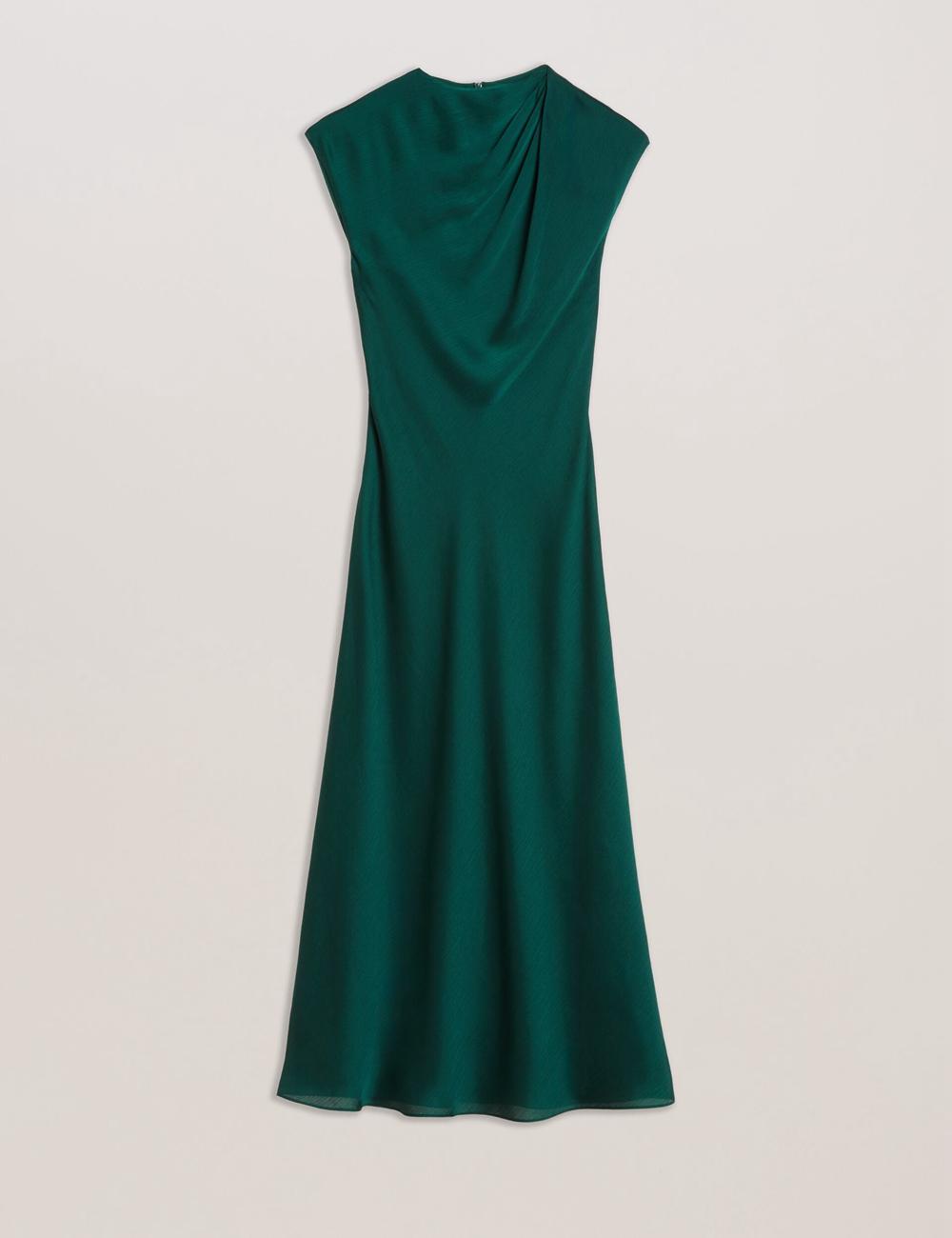 Dk-Green Ted Baker RIMINI - Chiffon Drape Neck Detail Women Maxi Dresses | SG  2457-AIFYZ